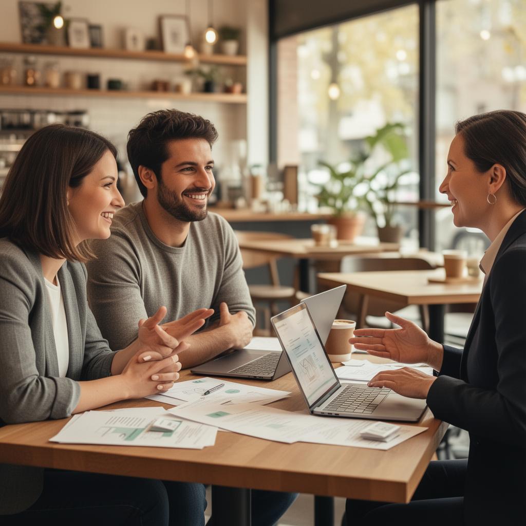 Buyers meeting with a real estate agent for a financing consultation