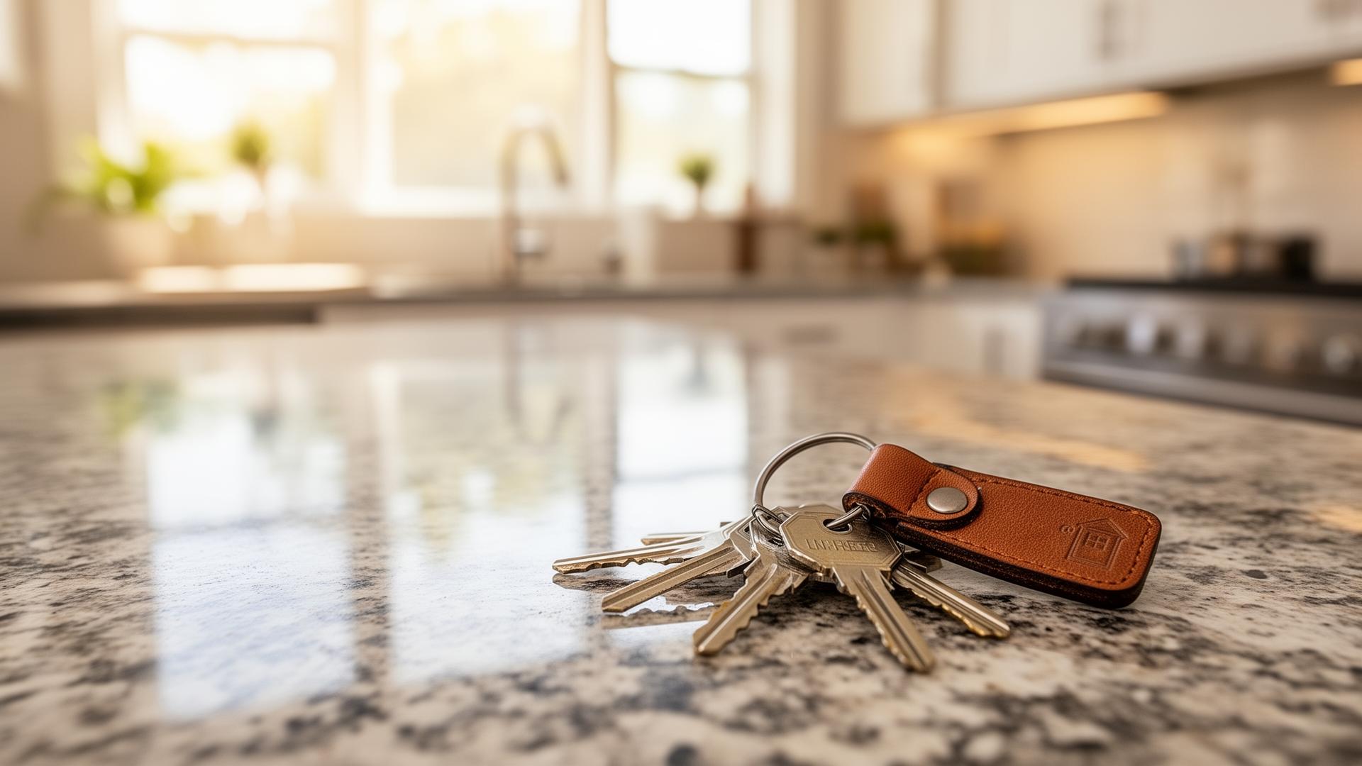 House keys and welcoming front door on closing day