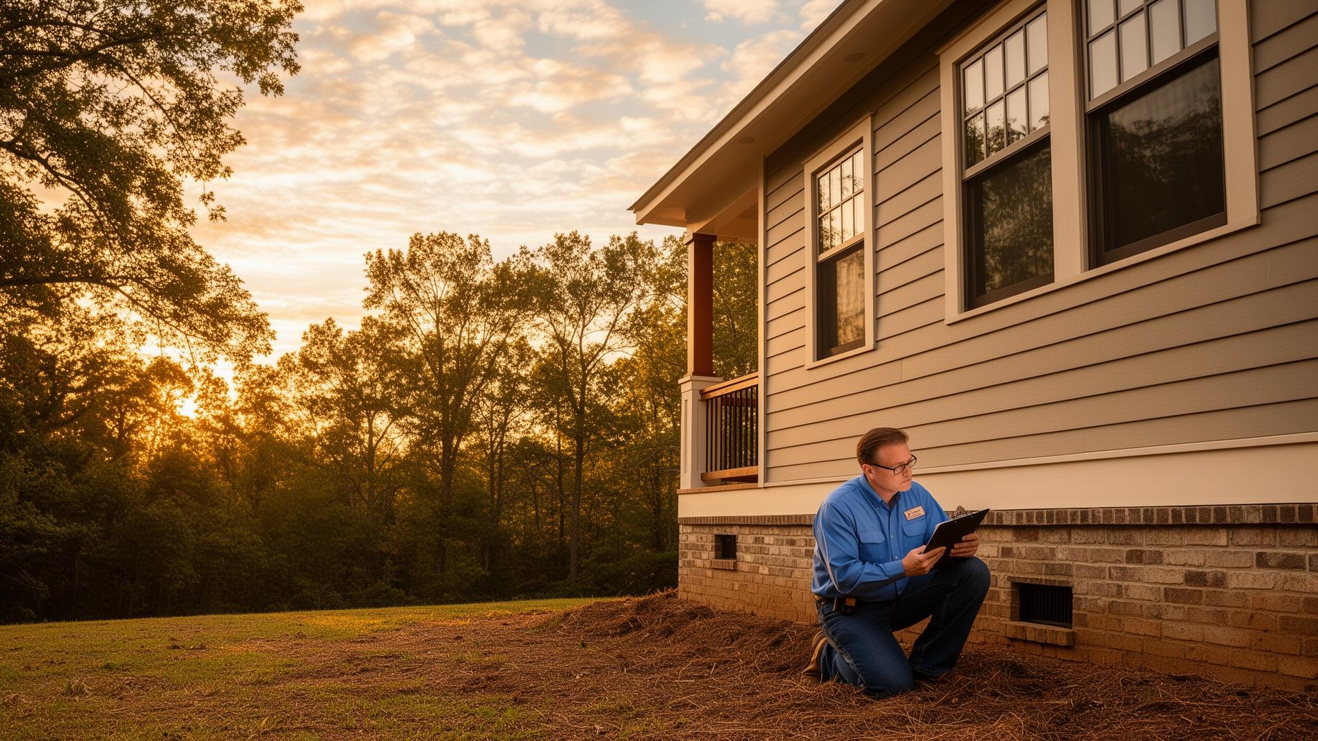 Home inspector examining a craftsman-style property exterior