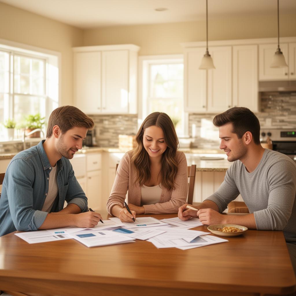 Buyers reviewing financial documents with their real estate agent