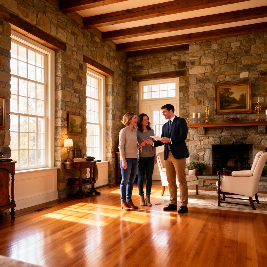 Buyers touring a beautiful stone home in Chester County Pennsylvania